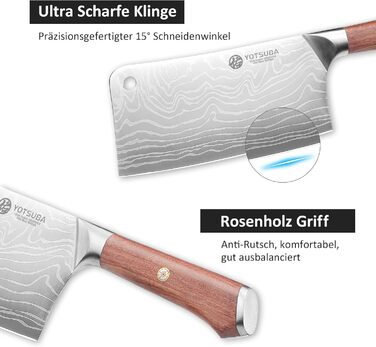 Кухонний ніж YOTSUBA Hackmesser 18 см: професійний кухонний тесак для м'яса та овочів з ергономічною ручкою Pakkawood