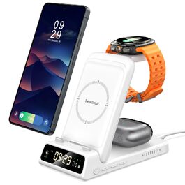 Бездротова зарядка 3-в-1 SwanScout 703S для Samsung Galaxy S26 Ultra/S25/S24/S23, Galaxy Watch 8/8 Classic/Ultra/7/6 та Buds 4/4 Pro - Біла