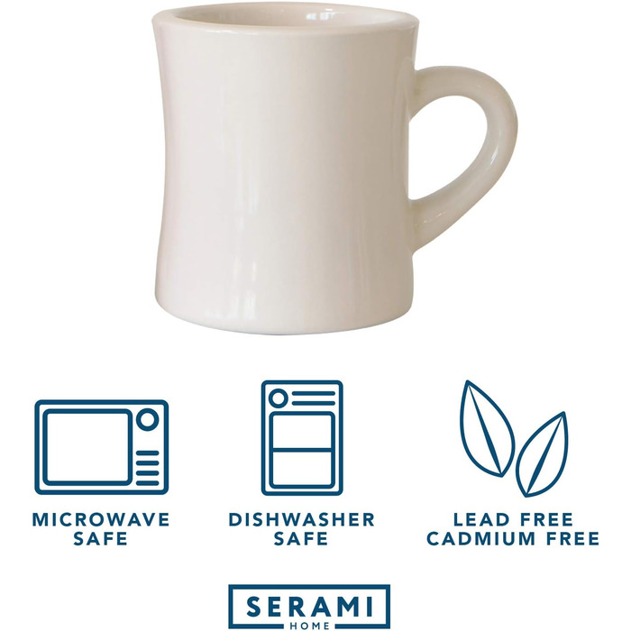 Serami Original Coffee Cup Set, 325 ml, Cream, Ideal for Kitchen, Travel, and Hot Tea, Retro Waffle House Mug with Handle, Durable Coffee Cups (Set of 6)