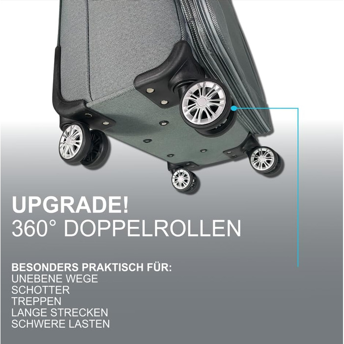 Чемодан-роликовий тканинний для подорожей, розширюваний, з подвійними колесами (M/L/XL/XXL або набір 4 шт.), м'який багаж (фіолетовий, ручна поклажа (55 см)), набір 3 шт. (сірий)