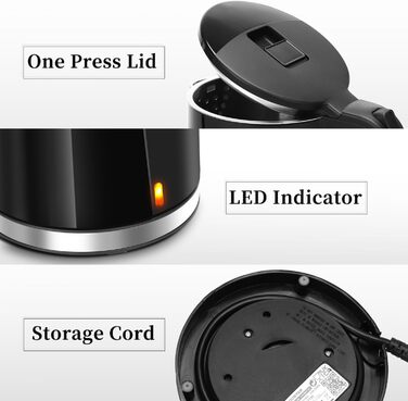 Електричний чайник Aigostar 1.7л, чорний матовий, нержавіюча сталь, 2200W, з подвійними стінками, автоматичне відключення, BPA Free, для кухні та офісу