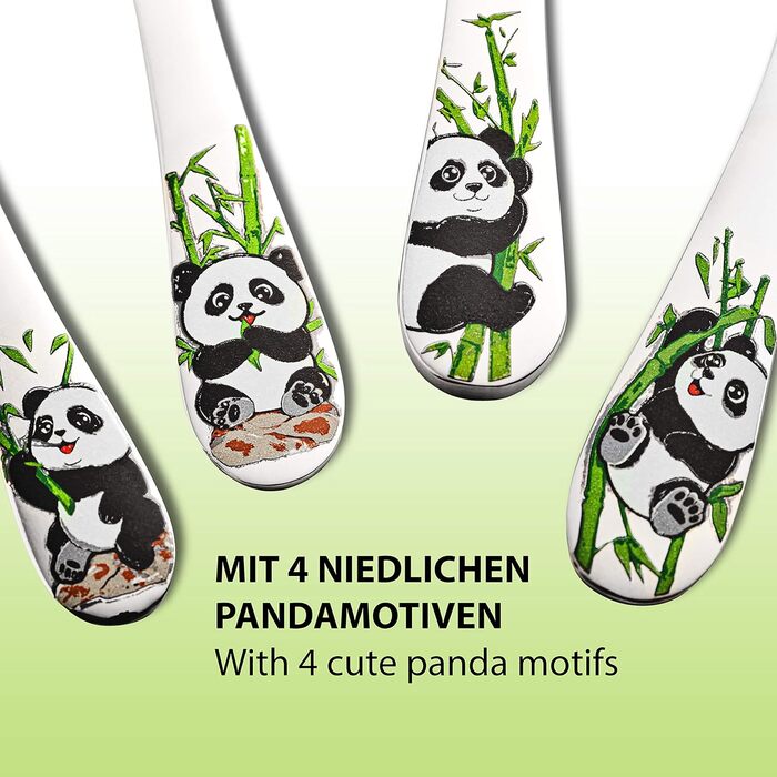 Набір дитячого столового прибору Koru Kids® Kinderbesteck (4 шт.) з нержавіючої сталі - для дітей від 3 років (Панда)