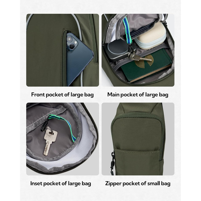 Чоловіча/Жіноча сумка через плече Waterfly: Messenger Bag, Sling Bag, Crossbody Bag для спорту, подорожей, велоїзди та піших прогулянок (Хакі)
