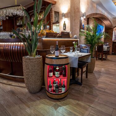 CREATIVE COOPER Fass bar LED RGB with Wine Holder - Wine Rack - Barrel House Bar 80x50cm - Rustic Decorative Bar Cabinet Wine Stand – Wine Cabinet (Oak)