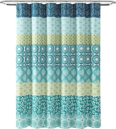 Шторка для душу Lush Decor Bohemian-Streifen, 183x183 см, блакитно-помаранчевий, богемний стиль