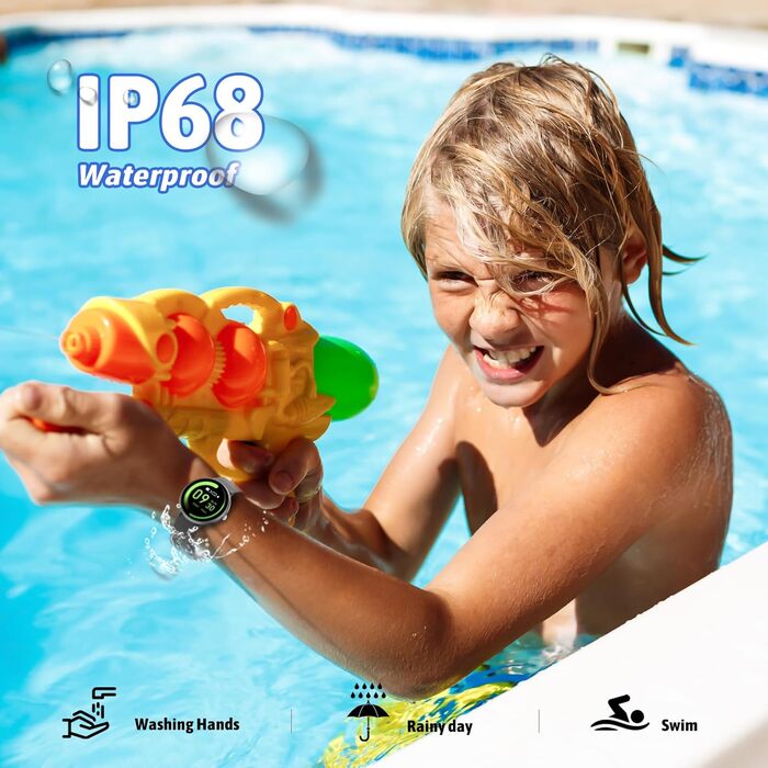 Дитячий розумний годинник - фітнес-трекер з IP68, 19 спортивних режимів, монітором серцевого ритму та сну, крокомером. Чорний колір.