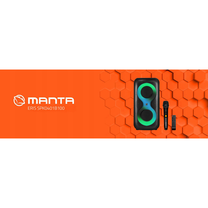 Портативна Bluetooth-колонка для караоке Manta ERIS X-Bass 100 Вт, з мікрофоном та пультом керування