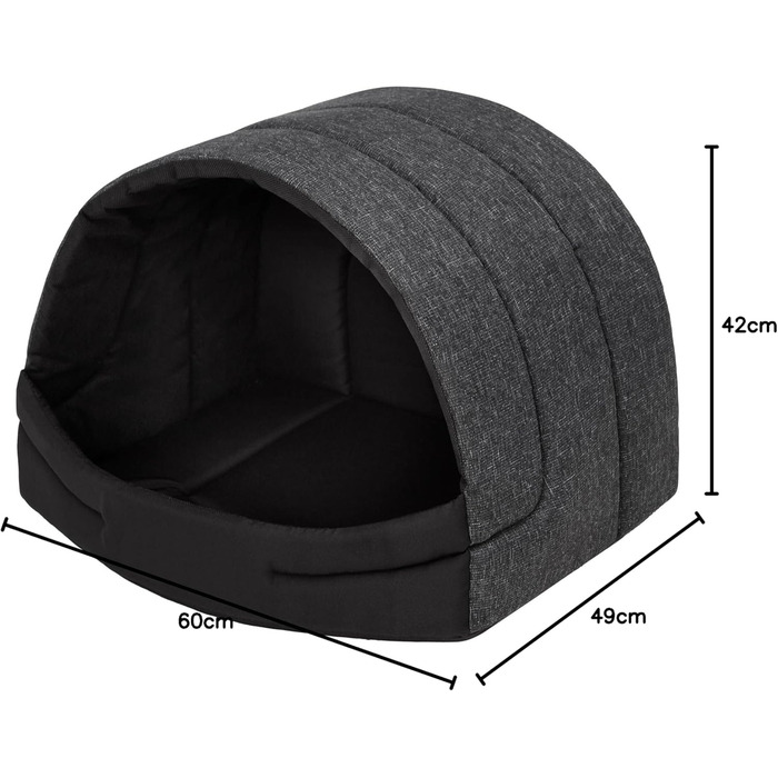Будка для собак, лежанка для собак, хатинка для собак, будиночок для котів, місце для сну XL - 60x49 см, чорний колір
