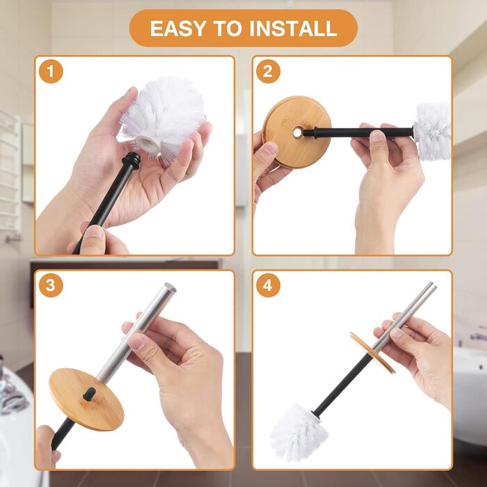 Набір для чищення унітазу WC Bürste: 3 насадки, бамбуковий контейнер, пластикова щітка для ванної кімнати