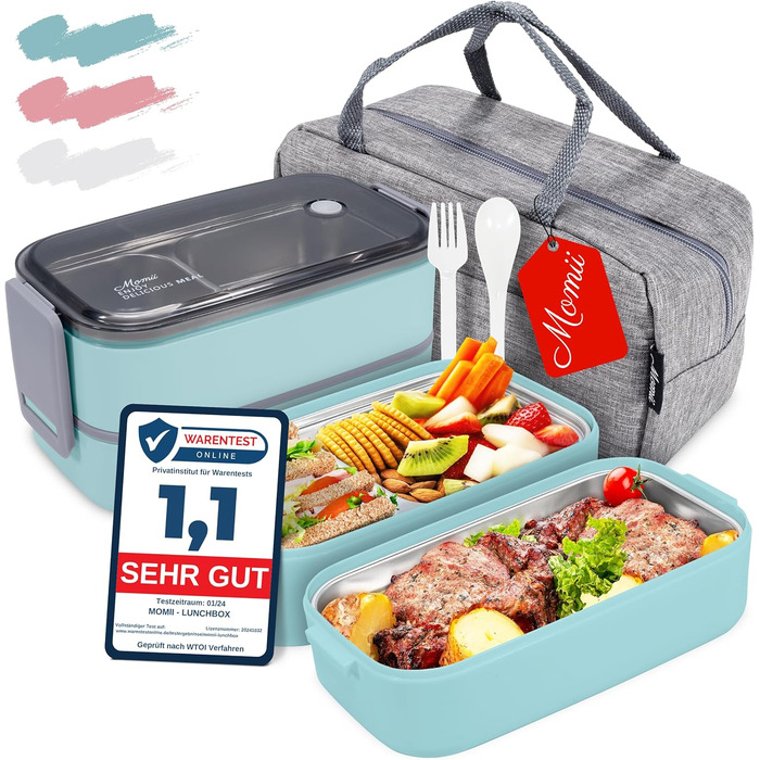 Преміум ланчбокс для дорослих та дітей: сталевий контейнер для їжі з відділеннями, ідеальний для школи, садка та пікніків (Світло-блакитний)