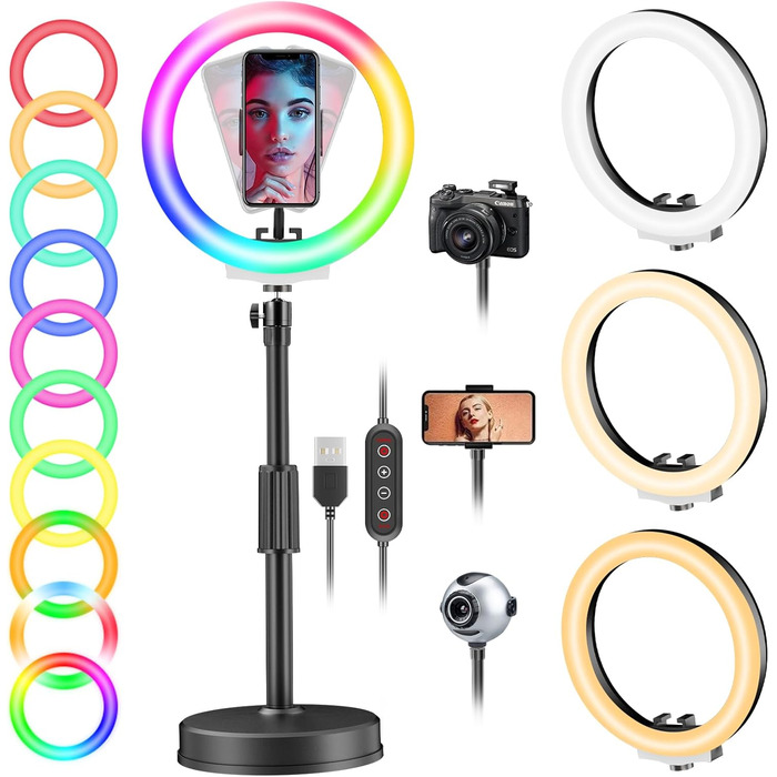 PEYOU Кольцеве світло з штативом, 42 режими RGB, для відео, Live, Vlog, YouTube, TikTok, макіяжу та фотографії