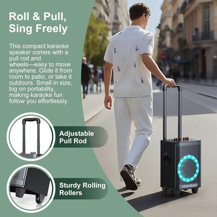 Bluetooth-портативна акустика для караоке з 2 мікрофонами, 11 динаміків, акумулятором 8800mAh, ручкою-тележкою та підсвічуванням. FM/AUX/USB/TF, регулювання басів та високих частот (A113)