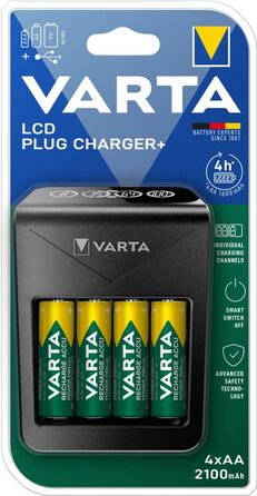 Зарядний пристрій VARTA для акумуляторів AA/AAA, до 8 акумуляторів, LCD Plug Charger+ (одинарний відсік)
