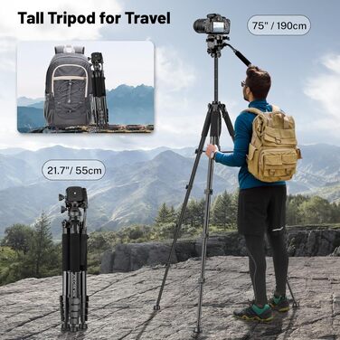 Штатив-трипод JOILCAN 190см для DSLR камер, смартфонів та планшетів, легкий алюмінієвий фотоштатив з сумкою для перенесення, вантажопідйомність 5.4 кг