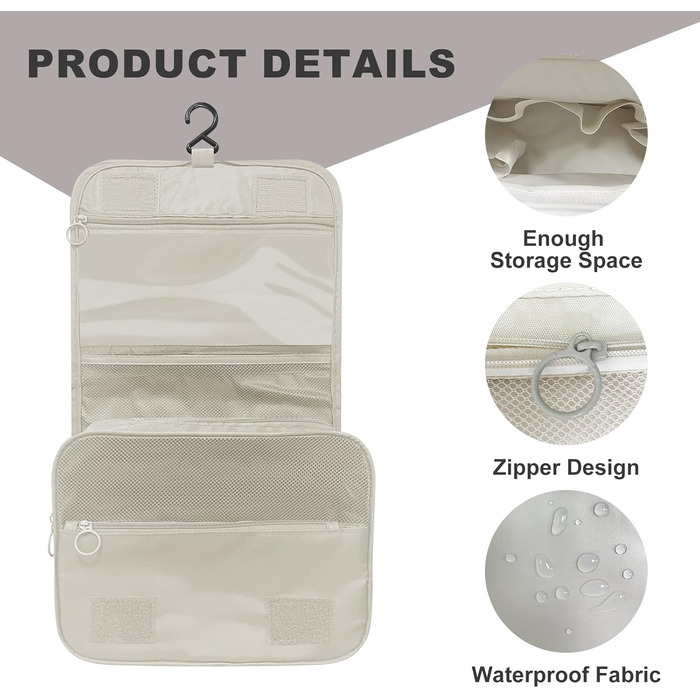 Чоловіча косметичка для подорожей з ручкою, кілька відділень для організації особистих речей (біла)