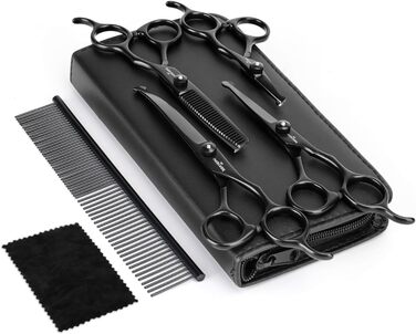 Набір професійних ножиць Nobleza для грумінгу собак та котів, 6 в 1, з нержавіючої сталі 4CR, з гребінцем для догляду за шерстю