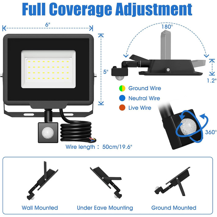 LED Floodlight Outdoor, IP65 Waterproof Outdoor Light LED Floodlight 30000LM Spotlight Floodlight, Outdoor Light for Backyard, Garden, Workshop, Yard, Driveway, Doors, Garage, Hallway (Cool White with Sensor, 30W)