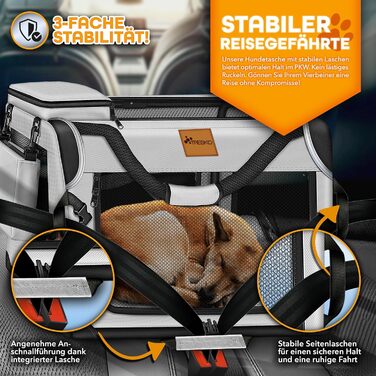 Транспортна переноска для собак та котів TRESKO® S (50x34x34 см) з підкладкою, шпателем та відбивачами | Переноска для собак та котів | Міцна переноска для собак, сіра