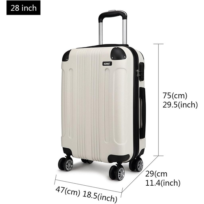 Набір валіз KONO Zwillingsrollen 3шт. (M-L-XL) з ABS-пластику, бежевий
