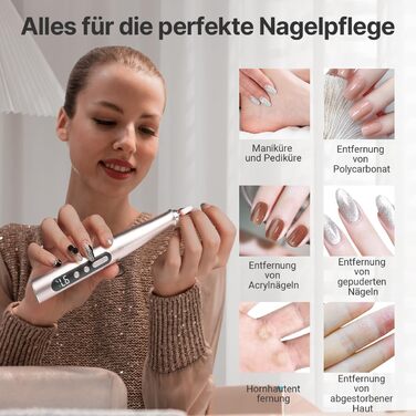 TOUCHBeauty Електрична пилка для нігтів: набір бездротовий, фрезер для манікюру та педикюру з LCD-дисплеєм, 5 швидкостей, тихий, пилозахисний, USB-зарядка (гель, акрил)