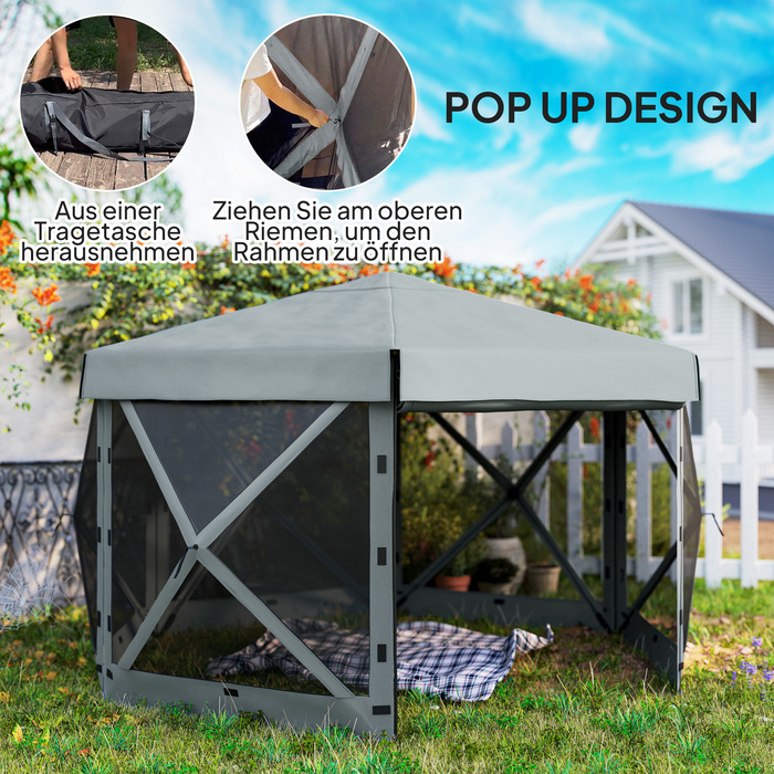 Outsunny Hexagonal Gazebo Approx. 3.6x3m Waterproof Pop-up Folding Gazebo with 5 Side Panels, Bag, Folding Party Tent, UV 30+, Winterproof Garden Tent, Garden Gazebo for Camping, Garden, Festival, Light Grey | Aosom