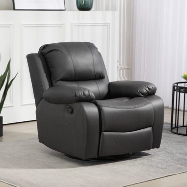 HOMCOM Recliner Chair with Adjustable Backrest & Footrest, Swivel, Up to 150 kg (220 lbs), Steel Frame, 36.6 x 39.4 x 30.7 inches, Black