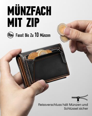 Чоловічий гаманець з RFID-захистом та відділенням для монет, смарт-гаманець з вікном для документів, шкіряний гаманець для карт (чорно-помаранчевий)