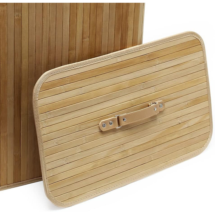Wiltec Laundry Box 105 L Natural Laundry Basket with Lid made of Bamboo, Foldable Laundry Box with Linen Bag and 2 Compartments for Sorting Dirty Laundry