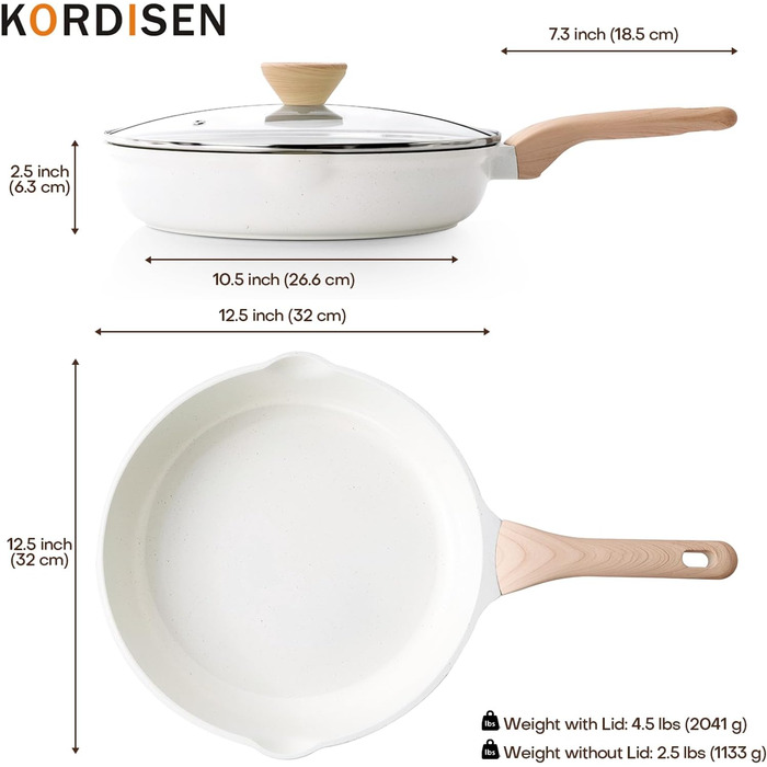 Сковорода Kordisen з кришкою, антипригарне покриття, індукційна, гранітне покриття, 32 см