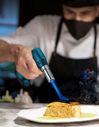 Кулінарний пальник-газовий обпалювач ibforcty, багаторазовий кухонний torch з регулюванням полум'я та замком безпеки для десертів, крем-брюле та BBQ, чорний