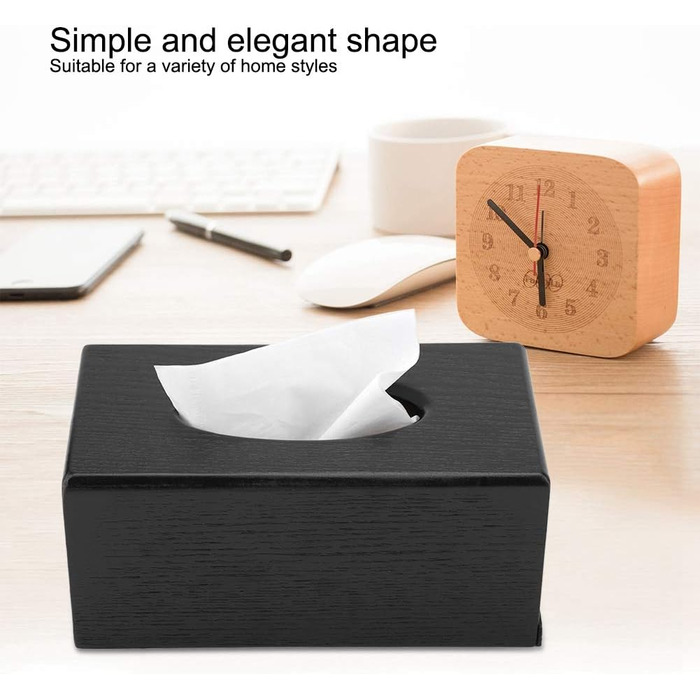 Rectangular Tissue Box Cover, Natural Wood Cosmetic Tissue Box Holder, Decorative Tissue Box for Tissues and Napkins, Suitable for Living Room, Bedroom, Kitchen, 23x12x10.5cm (Black)
