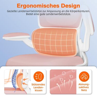 Ергономічне крісло для офісу з регульованою підголовником, підтримкою попереку та відкидними підлокітниками, крісло для начальника, 150 кг, функція гойдання до 135° (Рожевий, Модель 2)