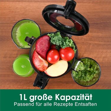 Шнекова соковижималка Fretta Slow Juicer з широким завантажувальним отвором для цілих овочів та фруктів, BPA-free Tritan, 1 л, чорна