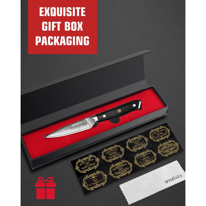 Набір кухонних ножів MOSFiATA Damast - 5 предметів з VG10 сталі. Включає: ніж кухарський, сантаку, для хліба, універсальний та для фруктів. Преміум якість, подарункова коробка.