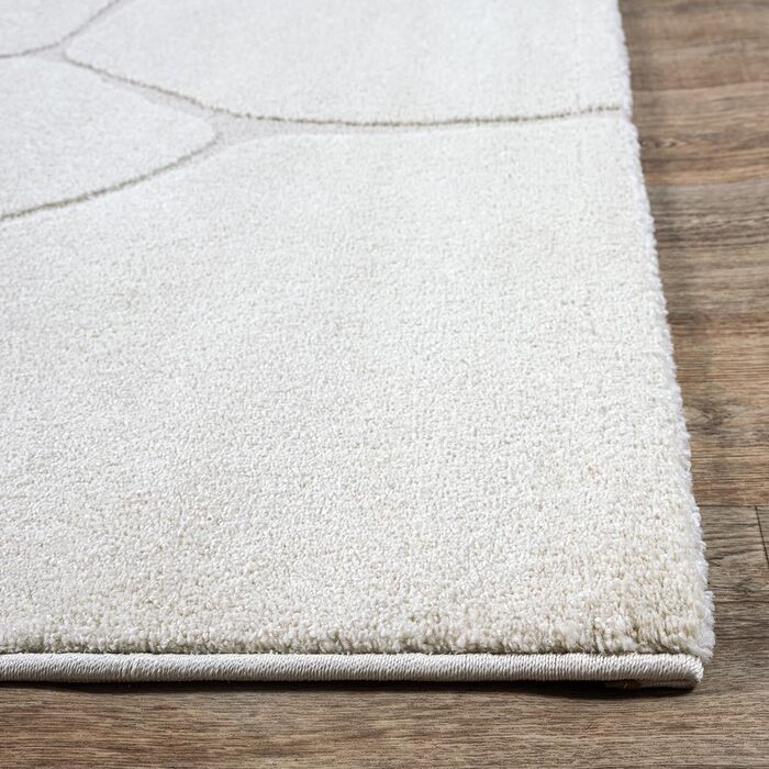 Килим Everest - сучасний коротковорсовий килим для вітальні та спальні з ефектом висоти-низькості, 3D ефект, висока щільність ворсу та приємна м'якість, дизайн Panglao, кремовий (200 x 290 см)