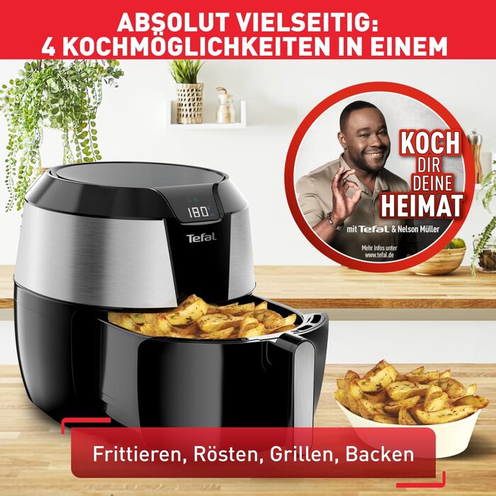 Аерофритюрниця Tefal Easy Fry XXL 5,6 л, 1850 Вт, 8 програм, електрична, без олії, нержавіюча сталь, енергозберігаюча, цифровий дисплей