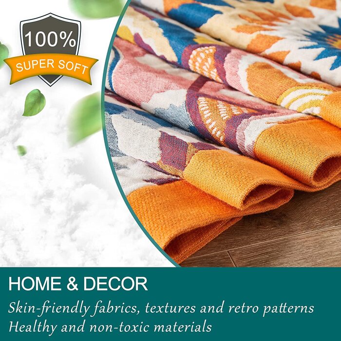 HOORDRY Bohemian Style Throw Blanket 150x200cm, Patterned Blankets, Woven Cotton Bedspread, Couch Throw Blanket, Armchair Throw Blanket, Reversible Blanket for Watching TV or Napping on the Chair, Single Bed