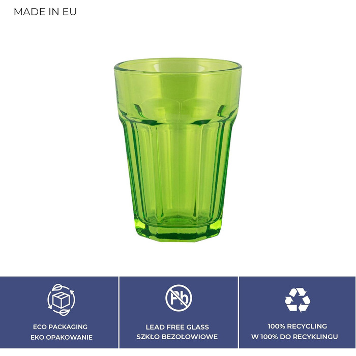 Rainbow Glasses Set, 6-Piece: Colorful Water Glasses, 425 ml Drinking Glasses, Colorful Highball Glasses, Cocktail Glasses, Juice Glasses, Large Drinking Glasses, Colored Caipirinha Glasses | Gigi Vivid Rainbow