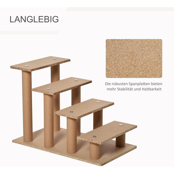 PawHut 4-Step Dog Stairs, 35 cm Cat Stairs for Bed and Sofa, Pet Stairs for Dogs and Cats up to 5 kg, Plush Appearance, Beige