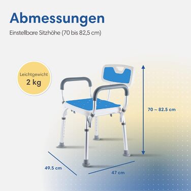 Safe Age® Shower Stool with Removable Backrest and Armrests - Non-Slip - Height Adjustable - Shower Stool for Seniors