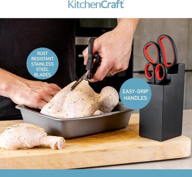 Набір кухонних ножиць KitchenCraft з підставкою, багатофункціональні ножиці, 4 предмети, чорний