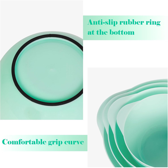 Набір міксерських мисок BoxedHome (4 шт.) Зелений: пластикові, з неслизьким покриттям, для салату та приготування їжі