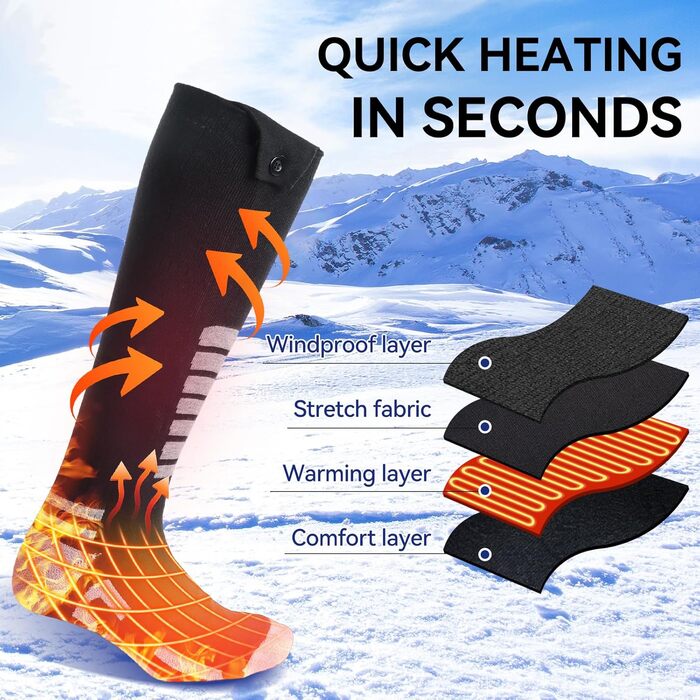 Гріючі шкарпетки для жінок та чоловіків Ninonly з 4 рівнями нагріву, акумулятор 5000mAh, для катання на лижах, піших прогулянок, кемпінгу та зимових активностей