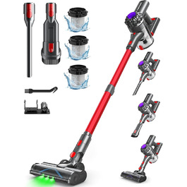 Бездротовий акумуляторний пилосос V15, 35KPa, 6-в-1, для твердих підлог та килимів, видалення шерсті тварин (червоний)