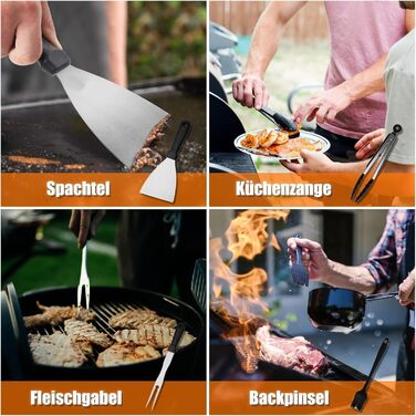 Набір гриль-аксесуарів Kwaiyole: набір інструментів для гриля з нержавіючої сталі, важкий гриль-шпатель, аксесуари для кемпінгу, BBQ, Smoker, Plancha, газового гриля. Ідеальний подарунок для чоловіків та жінок.
