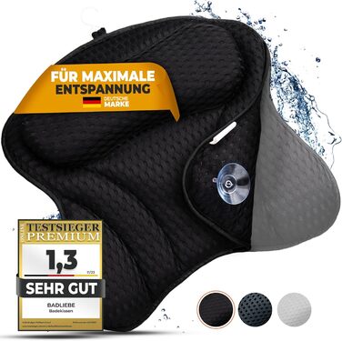 Bath Pillow – [TESTED QUALITY] - includes 6 extra strong suction cups – bath cushion with ergonomic fit for neck and back – high-quality neck pillow – [INCLUDES extra carrying bag]