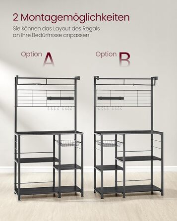 Стелаж кухонний VASAGLE KKS026B01, підлоговий, з магнітною смугою для ножів, кошиком, тримачем для рушників, 12 гачків, вінтажний коричневий-чорний