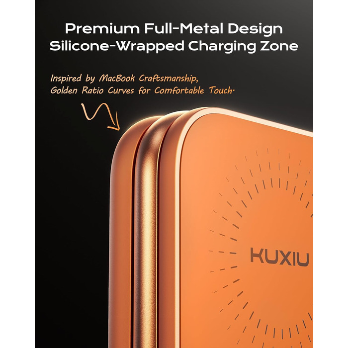 Бездротова зарядна станція KU XIU X40 Turbo Qi2.2 25W 3-в-1 для iPhone 17/16/15/14/13/12, Apple Watch та AirPods, алюмінієва, з адаптером GaN 45W (Космічний Помаранчевий)