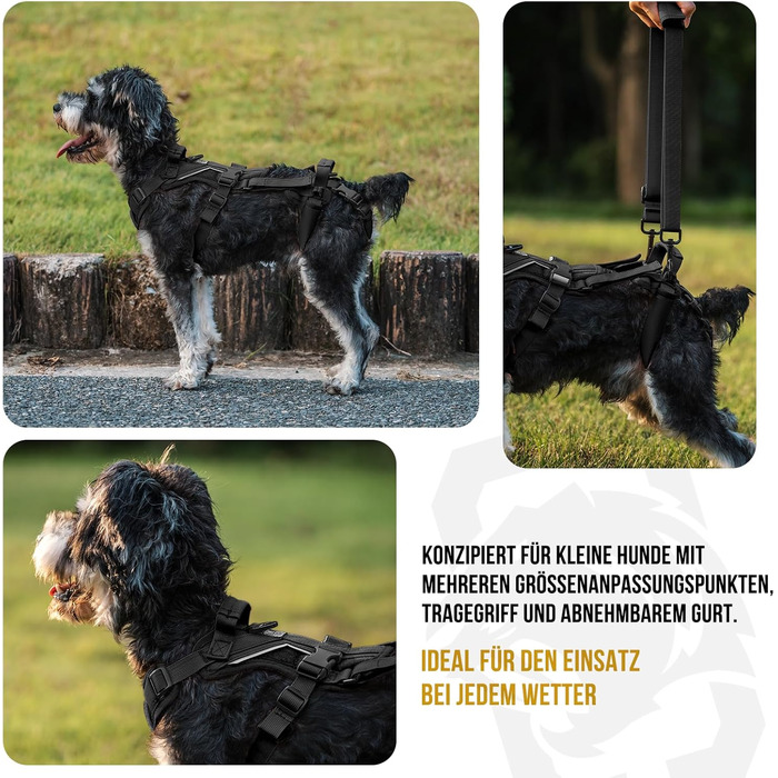 Шлейка для собак OneTigris Hopper для підтримки та реабілітації, чорна, XS (3-5 кг)