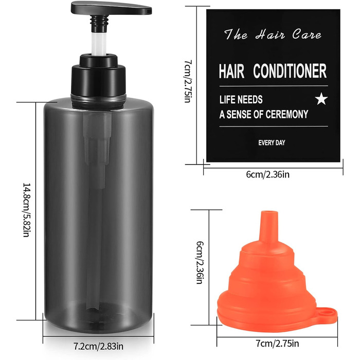 4 шт. Наповнювані порожні флакони для шампуню, 500 мл, флакони-дозатори для мила, пластикові флакони з помпою, дозатори для лосьйонів, рідкого мила, шампуню, кондиціонера, гелю для душу, наклейки (прозорий/чорний, плоский наконечник)